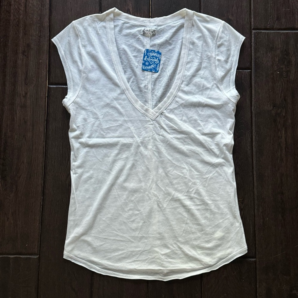 Free People - Short Sleeve Deep V Neck Tee Shirt NEW